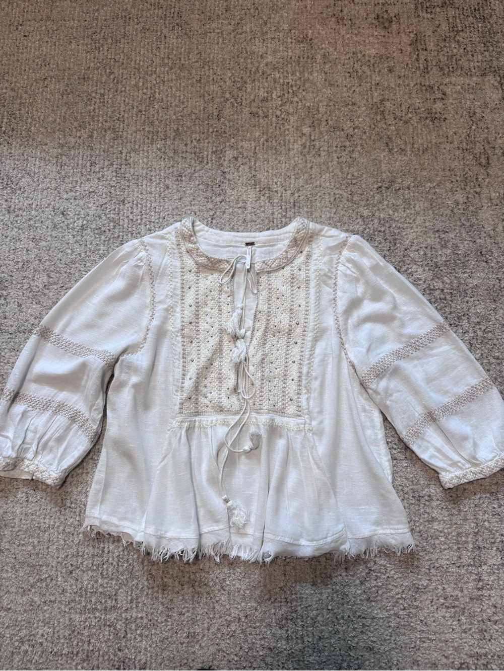 Free People Cream Boho Lace Peasant Blouse